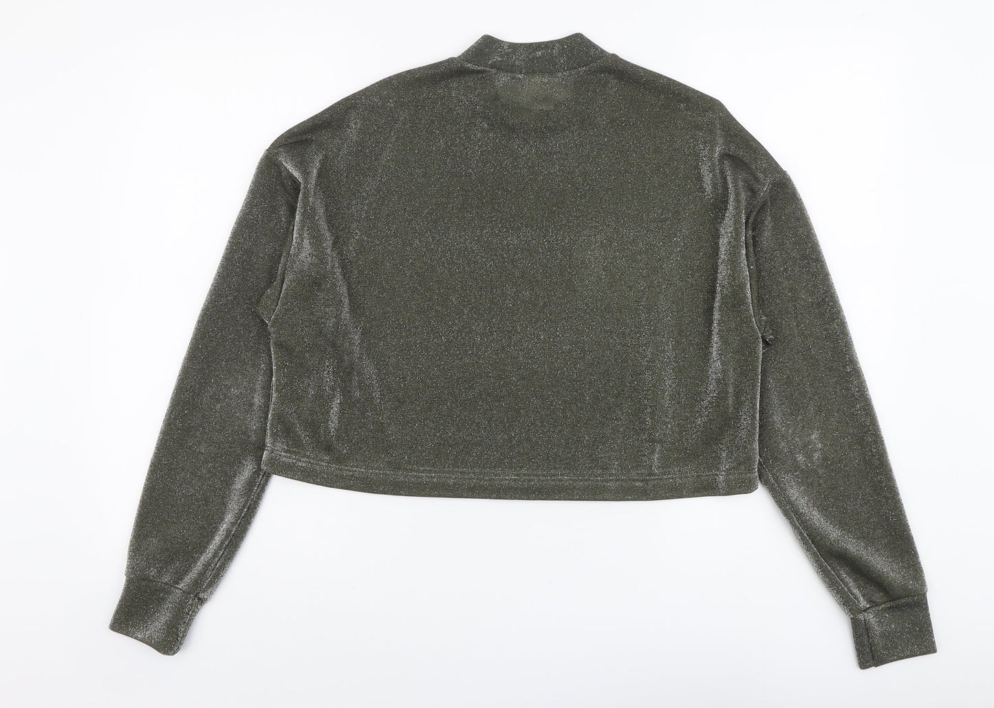 Chloe & Katie Womens Grey Nylon Cropped Blouse Size S Mock Neck
