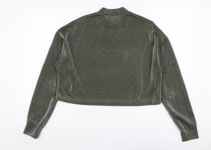 Chloe & Katie Womens Grey Nylon Cropped Blouse Size S Mock Neck