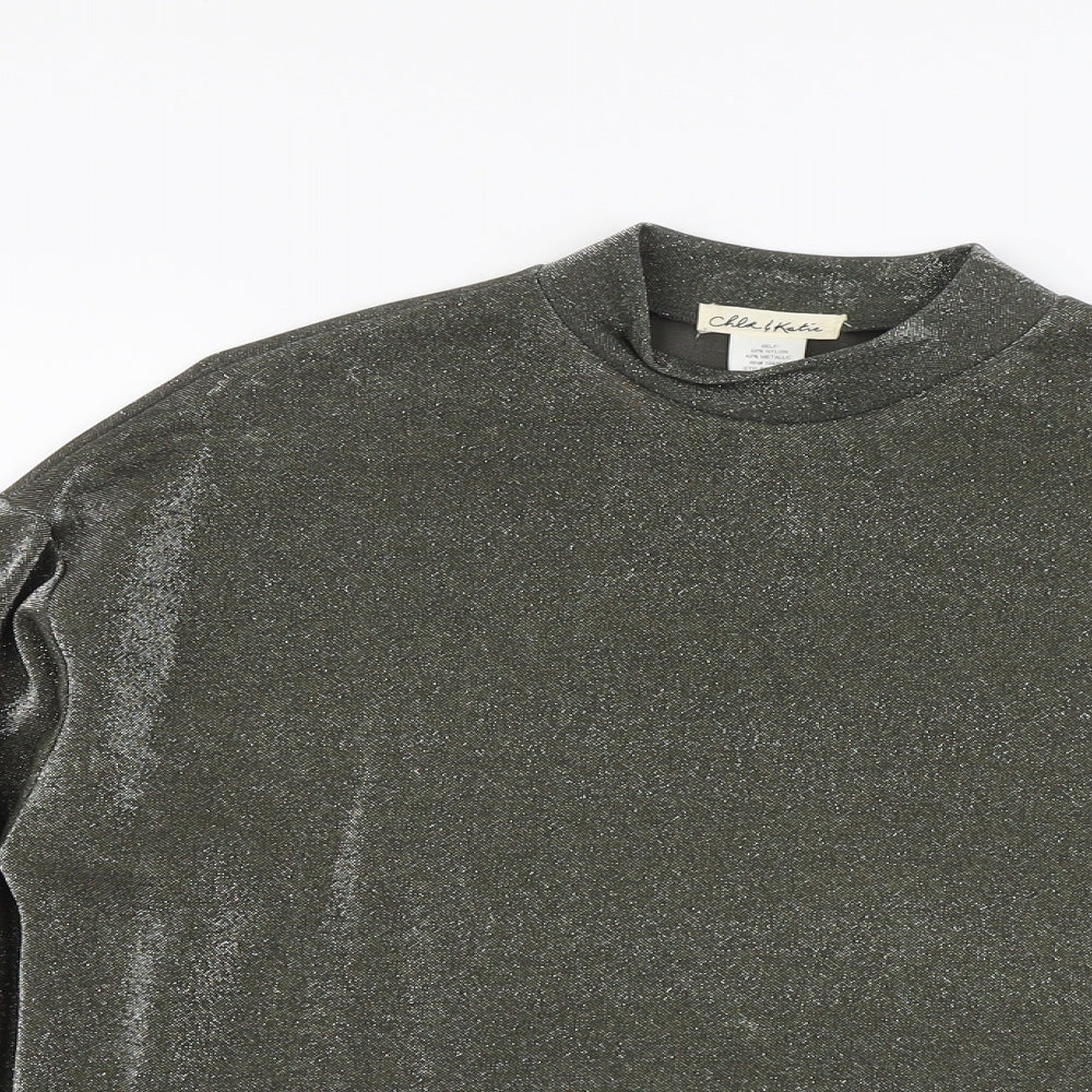 Chloe & Katie Womens Grey Nylon Cropped Blouse Size S Mock Neck