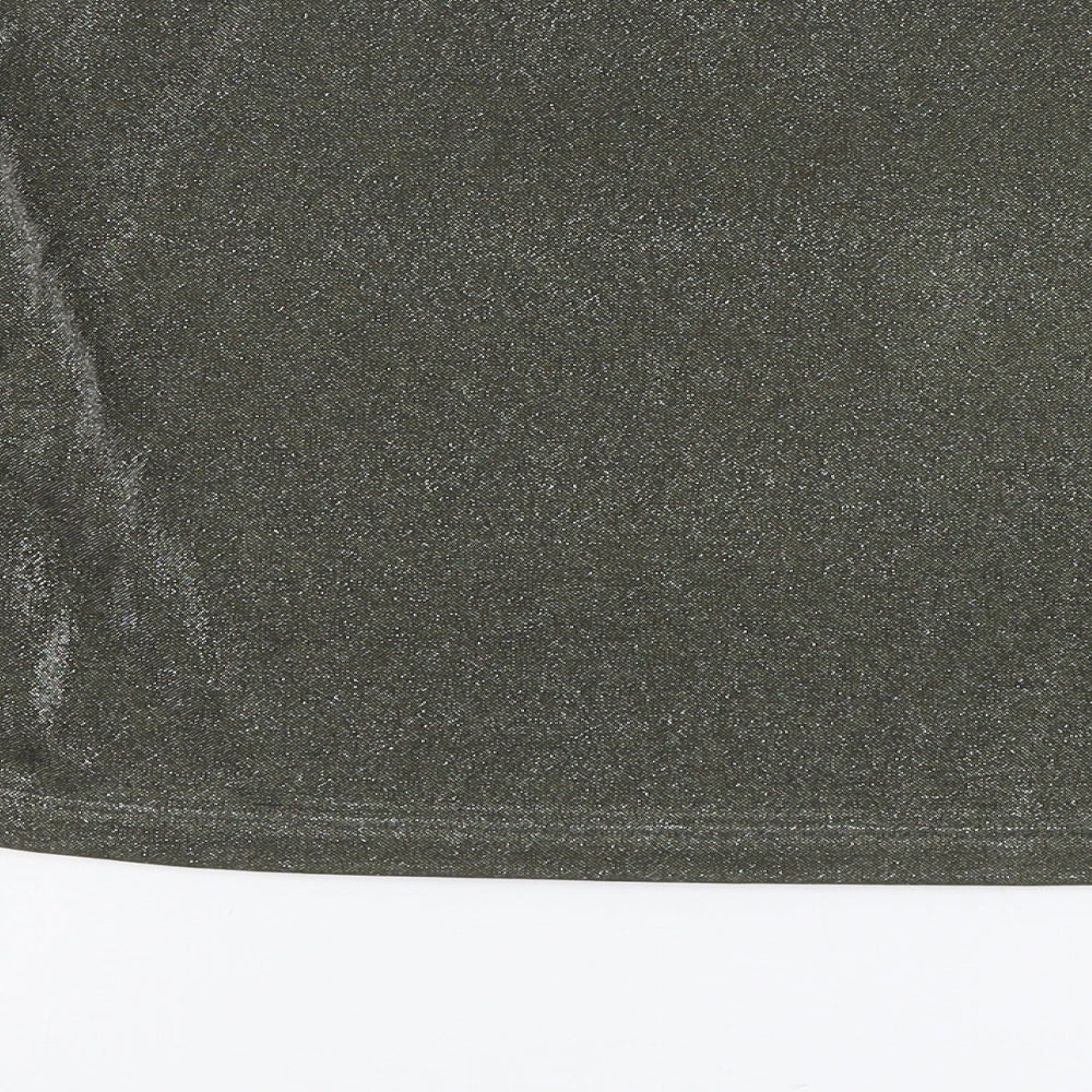Chloe & Katie Womens Grey Nylon Cropped Blouse Size S Mock Neck