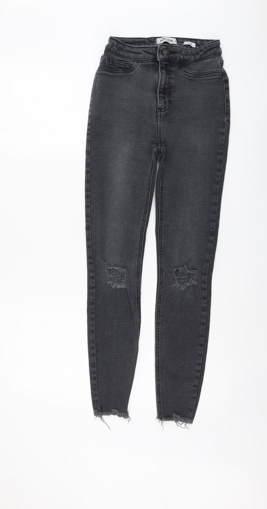 New Look Womens Grey Cotton Skinny Jeans Size 8 L27 in Regular Button