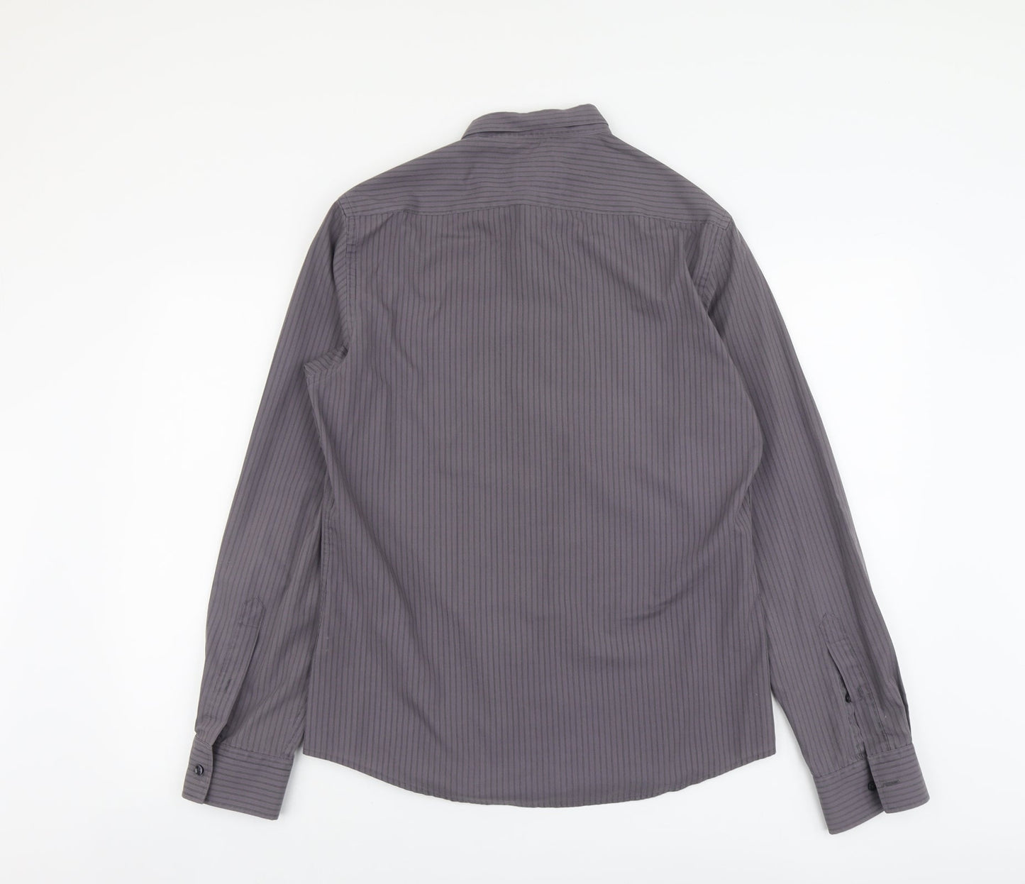 River Island Womens Grey Striped Polyester Basic Button-Up Size M Collared