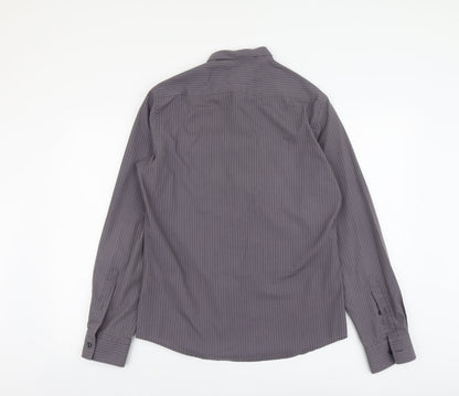 River Island Womens Grey Striped Polyester Basic Button-Up Size M Collared