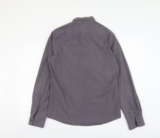 River Island Womens Grey Striped Polyester Basic Button-Up Size M Collared