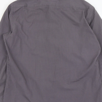 River Island Womens Grey Striped Polyester Basic Button-Up Size M Collared