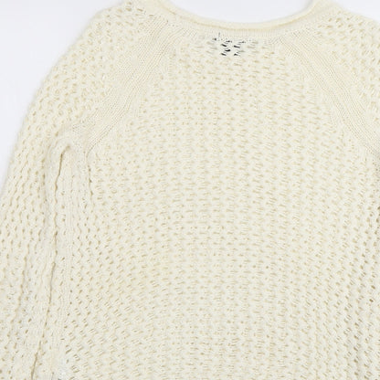 H&M Womens Ivory Boat Neck Acrylic Pullover Jumper Size S