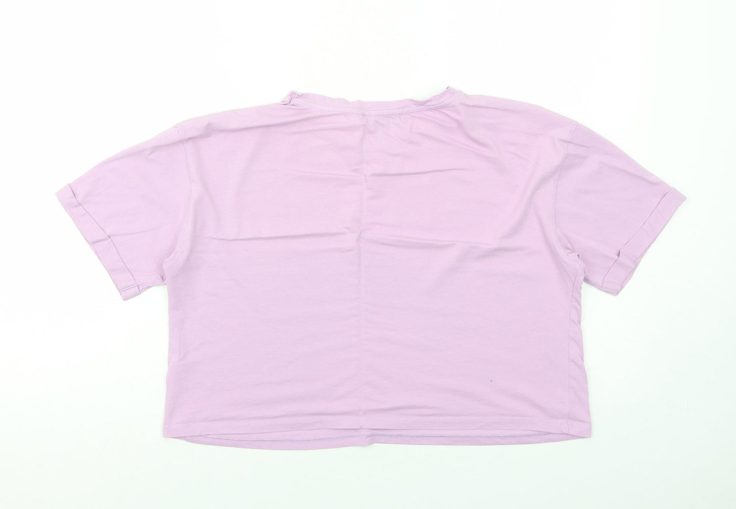 Primark Womens Purple Cotton Cropped T-Shirt Size M Round Neck