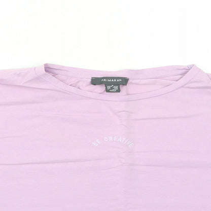 Primark Womens Purple Cotton Cropped T-Shirt Size M Round Neck