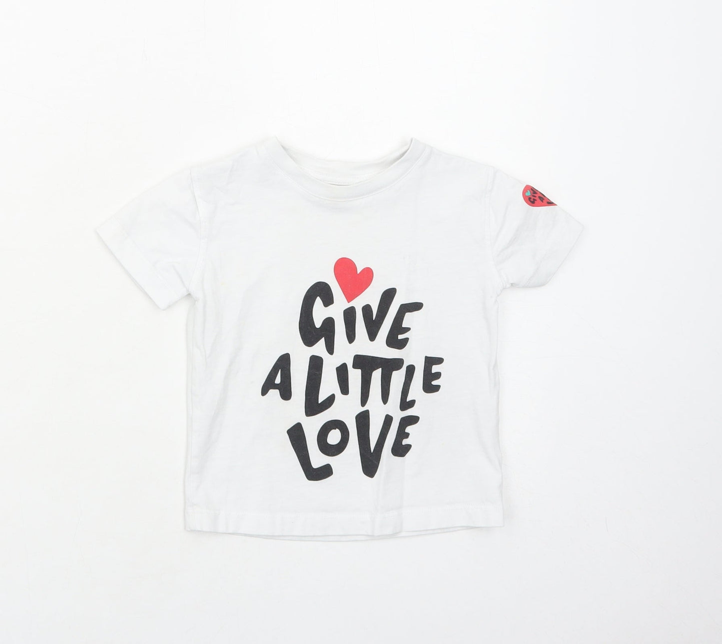 John Lewis Girls White Cotton Basic T-Shirt Size 2 Years Round Neck Pullover - Give A Little Love