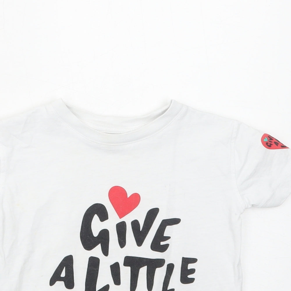 John Lewis Girls White Cotton Basic T-Shirt Size 2 Years Round Neck Pullover - Give A Little Love