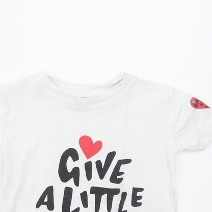 John Lewis Girls White Cotton Basic T-Shirt Size 2 Years Round Neck Pullover - Give A Little Love