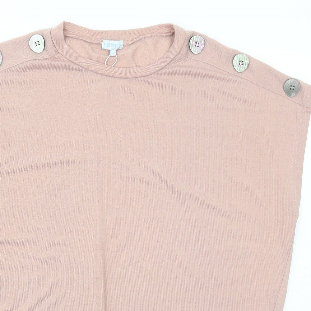 Blue Vanilla Womens Pink Polyester Basic T-Shirt Size M Round Neck