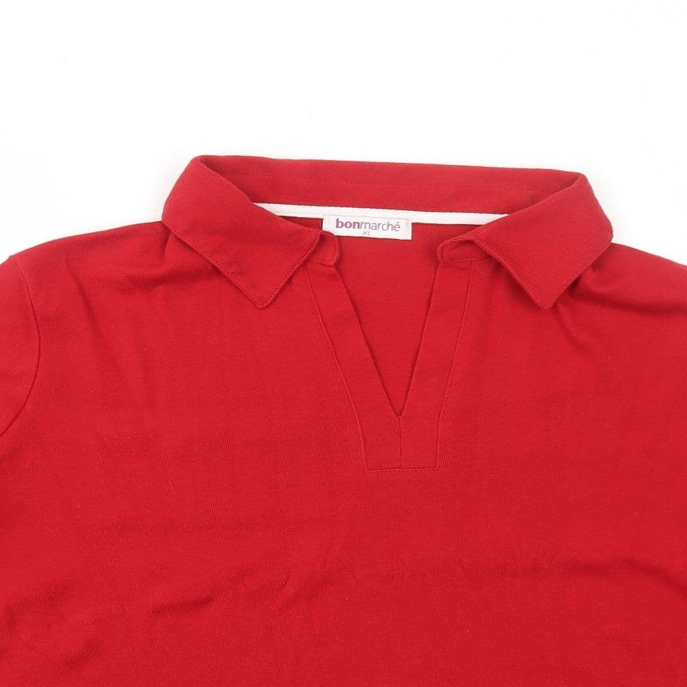Bonmarché Womens Red Polyester Basic Polo Size XL Collared