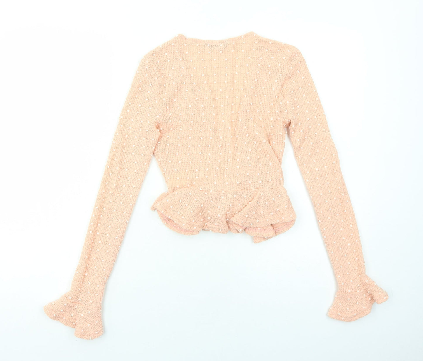 SheIn Womens Pink Polka Dot Nylon Basic Blouse Size S V-Neck