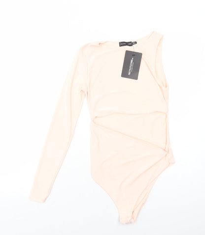PRETTYLITTLETHING Womens Pink Polyester Bodysuit One-Piece Size 6 Snap - Cut Out