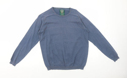Springfield Mens Blue Round Neck Cotton Pullover Jumper Size M Long Sleeve