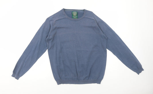Springfield Mens Blue Round Neck Cotton Pullover Jumper Size M Long Sleeve