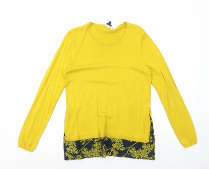 DASH Womens Yellow Scoop Neck Polyester Pullover Jumper Size 12