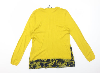 DASH Womens Yellow Scoop Neck Polyester Pullover Jumper Size 12