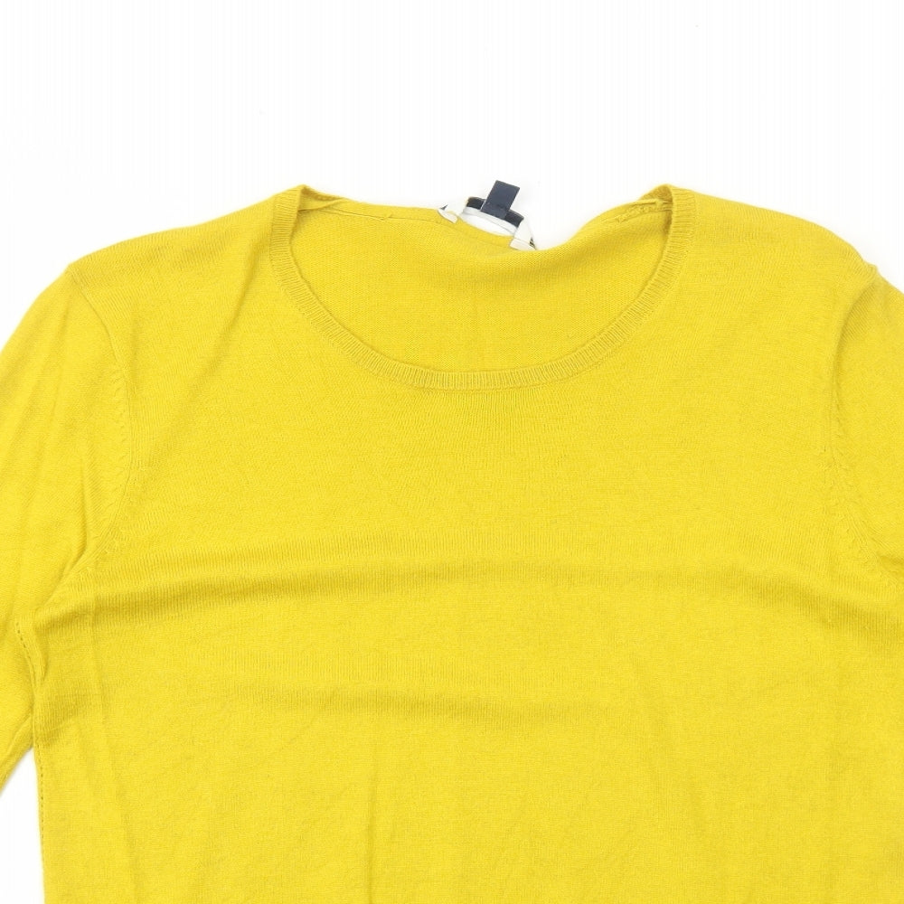 DASH Womens Yellow Scoop Neck Polyester Pullover Jumper Size 12