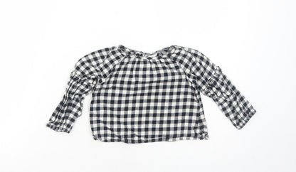 Gap Girls Black Check Cotton Basic Blouse Size 2 Years Round Neck Button