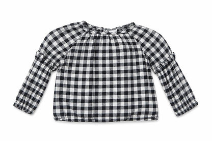 Gap Girls Black Check Cotton Basic Blouse Size 2 Years Round Neck Button