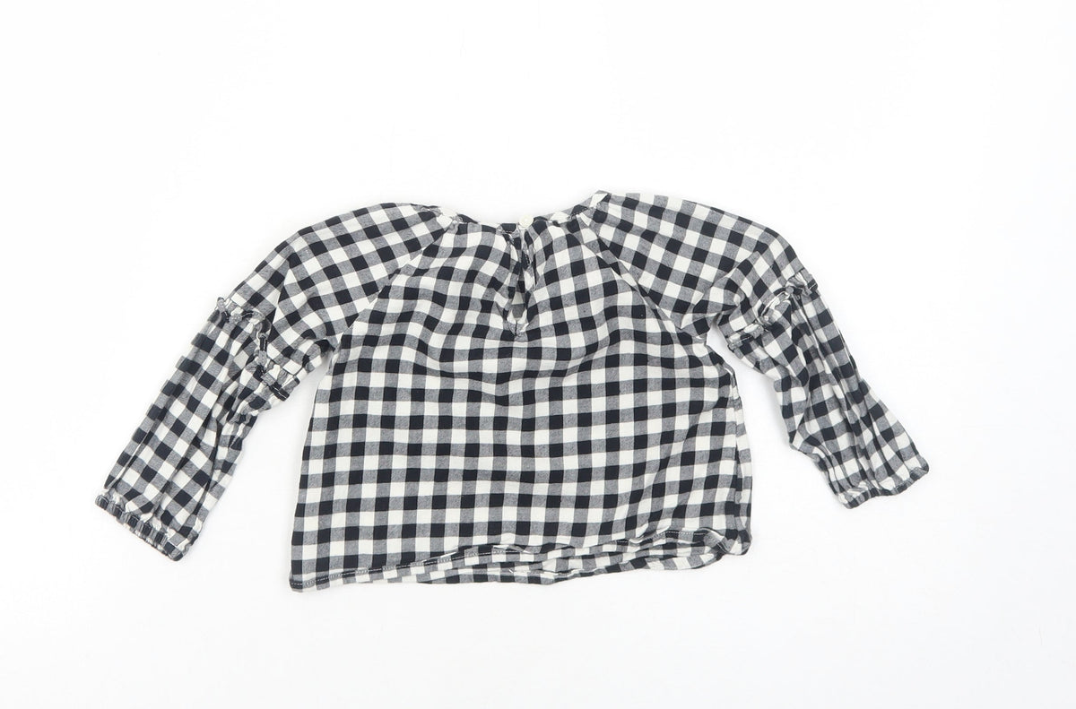 Gap Girls Black Check Cotton Basic Blouse Size 2 Years Round Neck Button