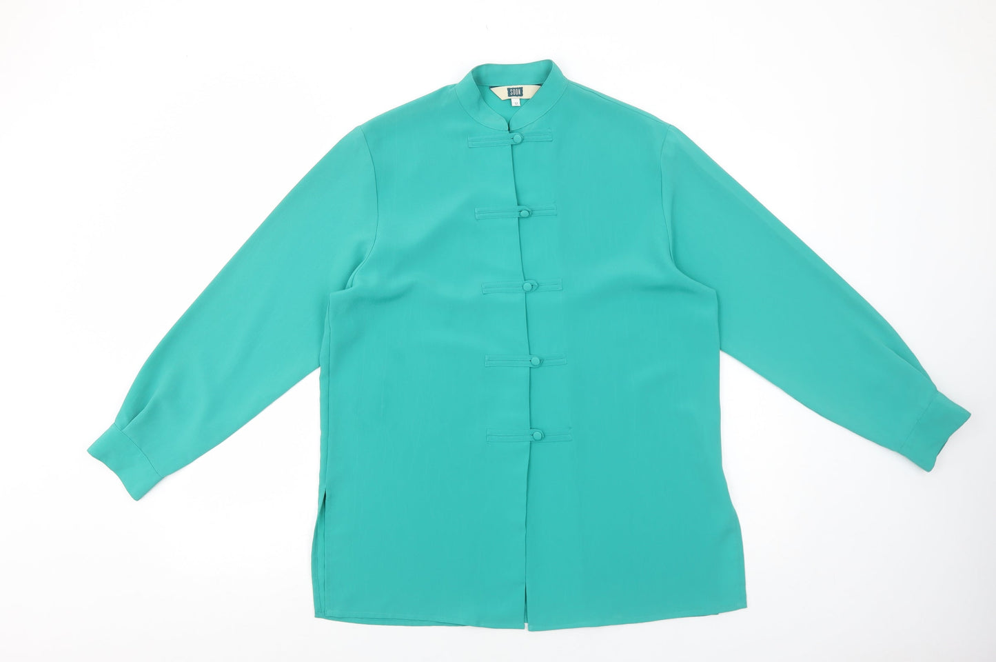 Womens UK Size 12 Soon Green Basic Button-Up
