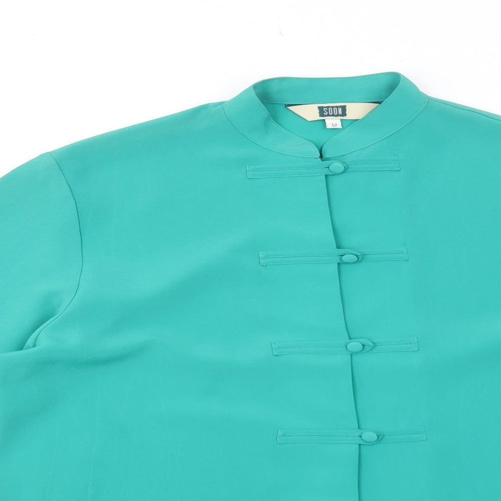 Womens UK Size 12 Soon Green Basic Button-Up