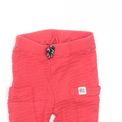 Nutmeg Baby Red Cotton Cargo Trousers Size 6-9 Months Drawstring