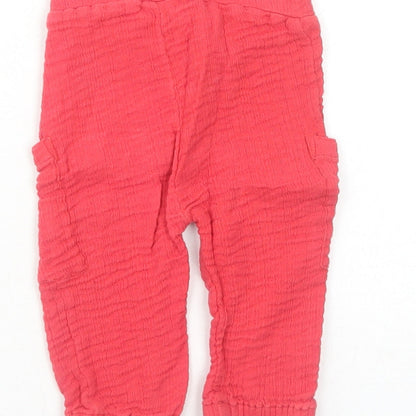Nutmeg Baby Red Cotton Cargo Trousers Size 6-9 Months Drawstring