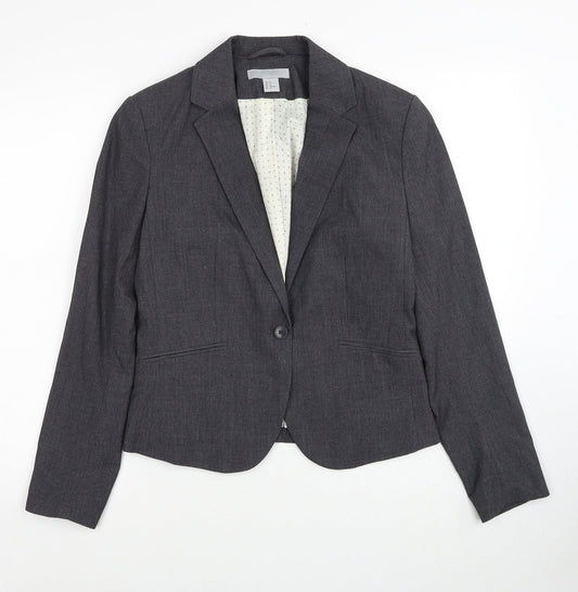 H&M Womens Grey Polyester Jacket Blazer Size 12