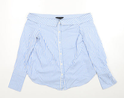 New Look Womens Blue Striped Cotton Basic Blouse Size 6 Off the Shoulder