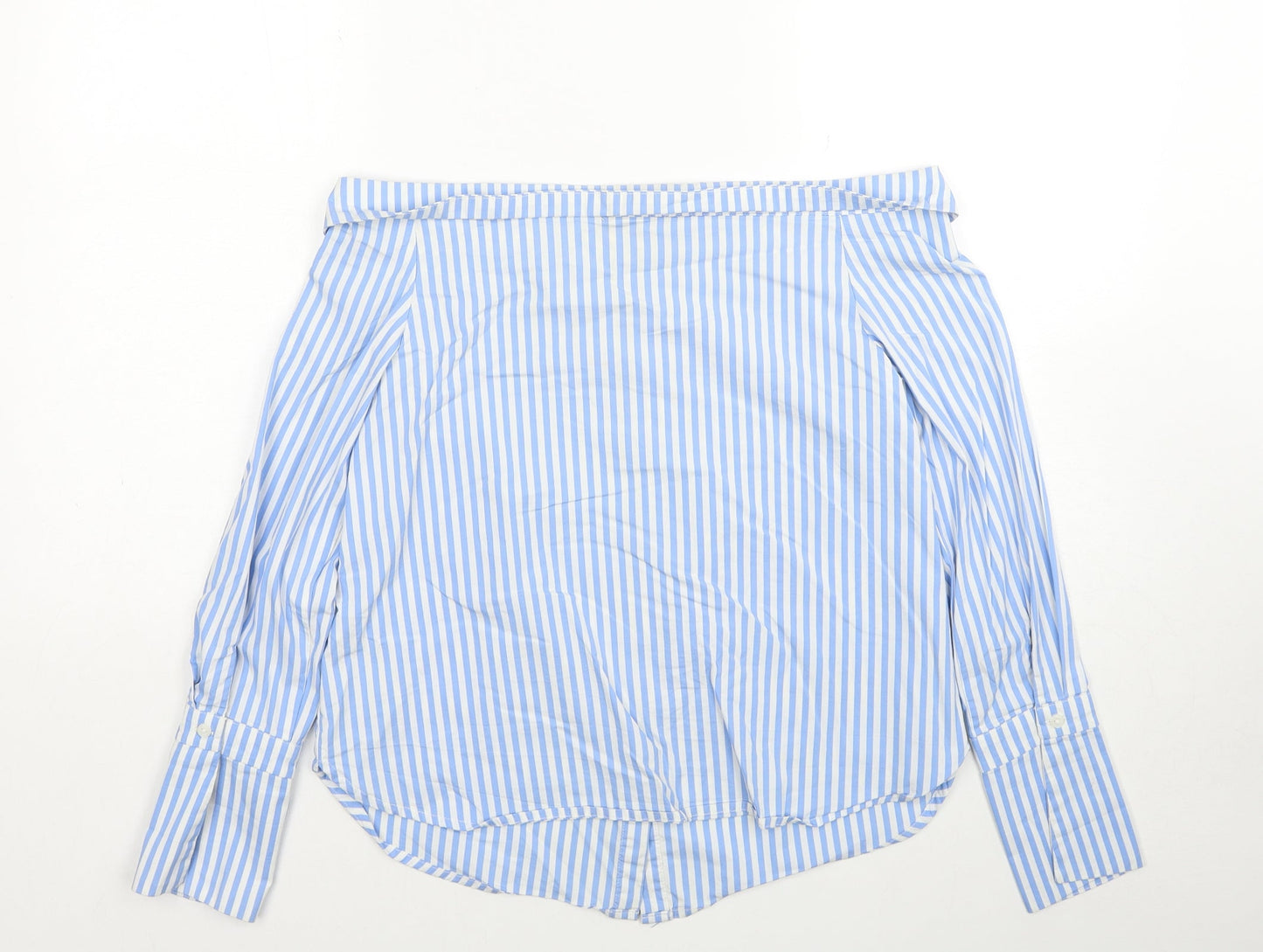 New Look Womens Blue Striped Cotton Basic Blouse Size 6 Off the Shoulder