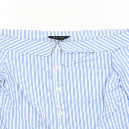 New Look Womens Blue Striped Cotton Basic Blouse Size 6 Off the Shoulder