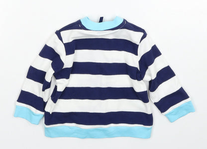 Little Me Boys Blue Striped Cotton Jacket Size 6-9 Months Regular Zip - Elephant