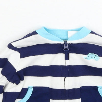 Little Me Boys Blue Striped Cotton Jacket Size 6-9 Months Regular Zip - Elephant