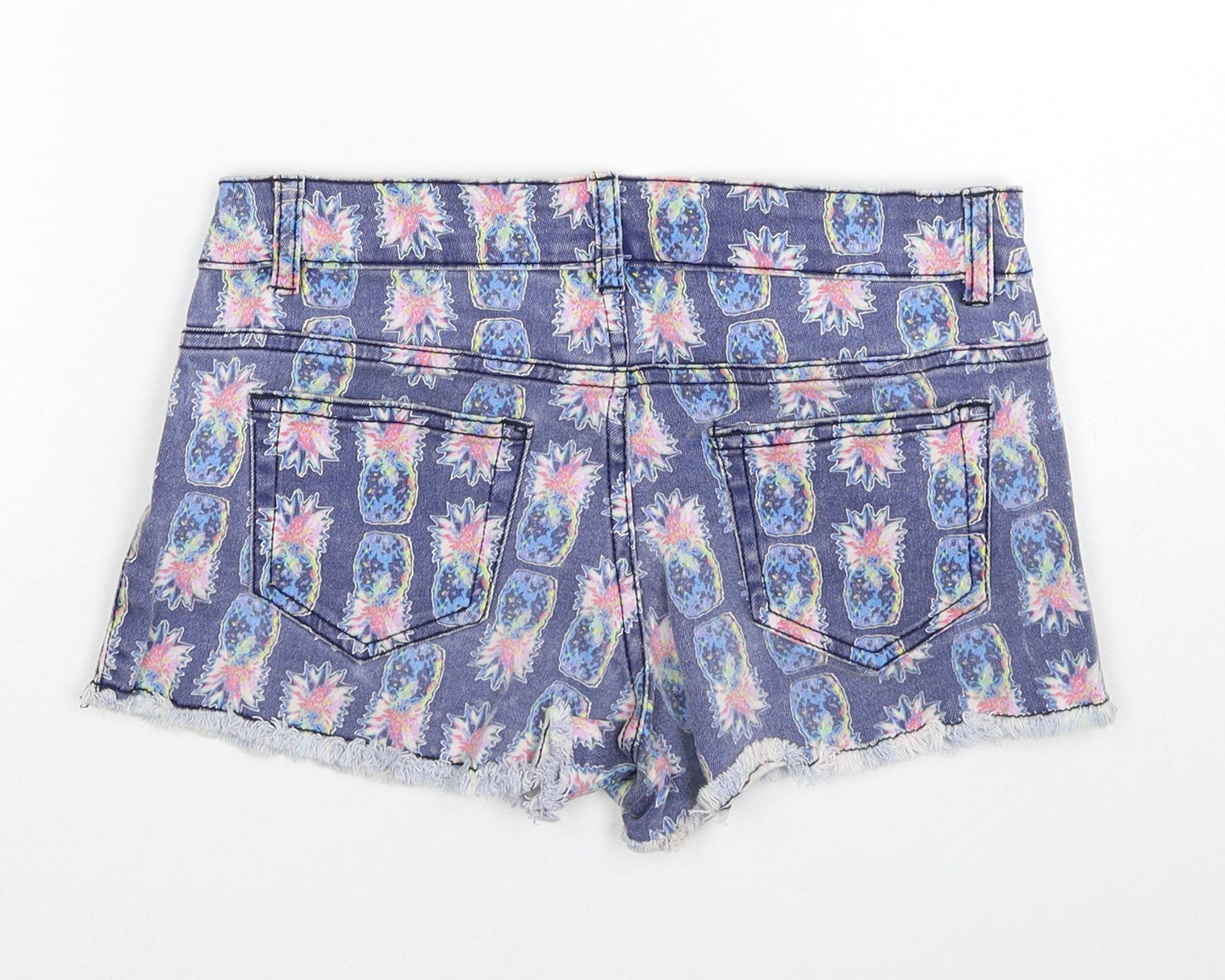 Denim & Co. Womens Blue Geometric Cotton Hot Pants Shorts Size 6 Regular Zip