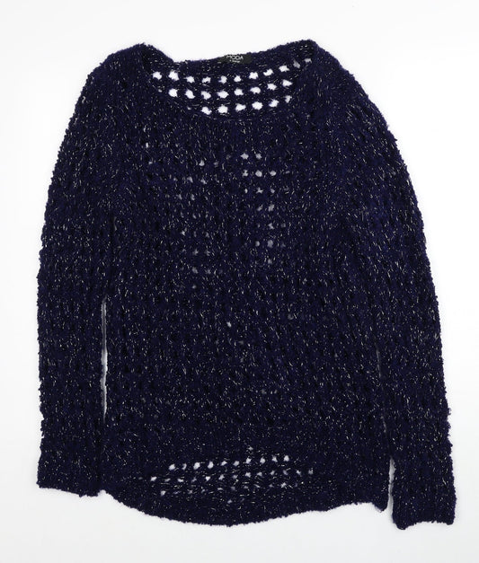 George Womens Blue Boat Neck Acrylic Pullover Jumper Size 10