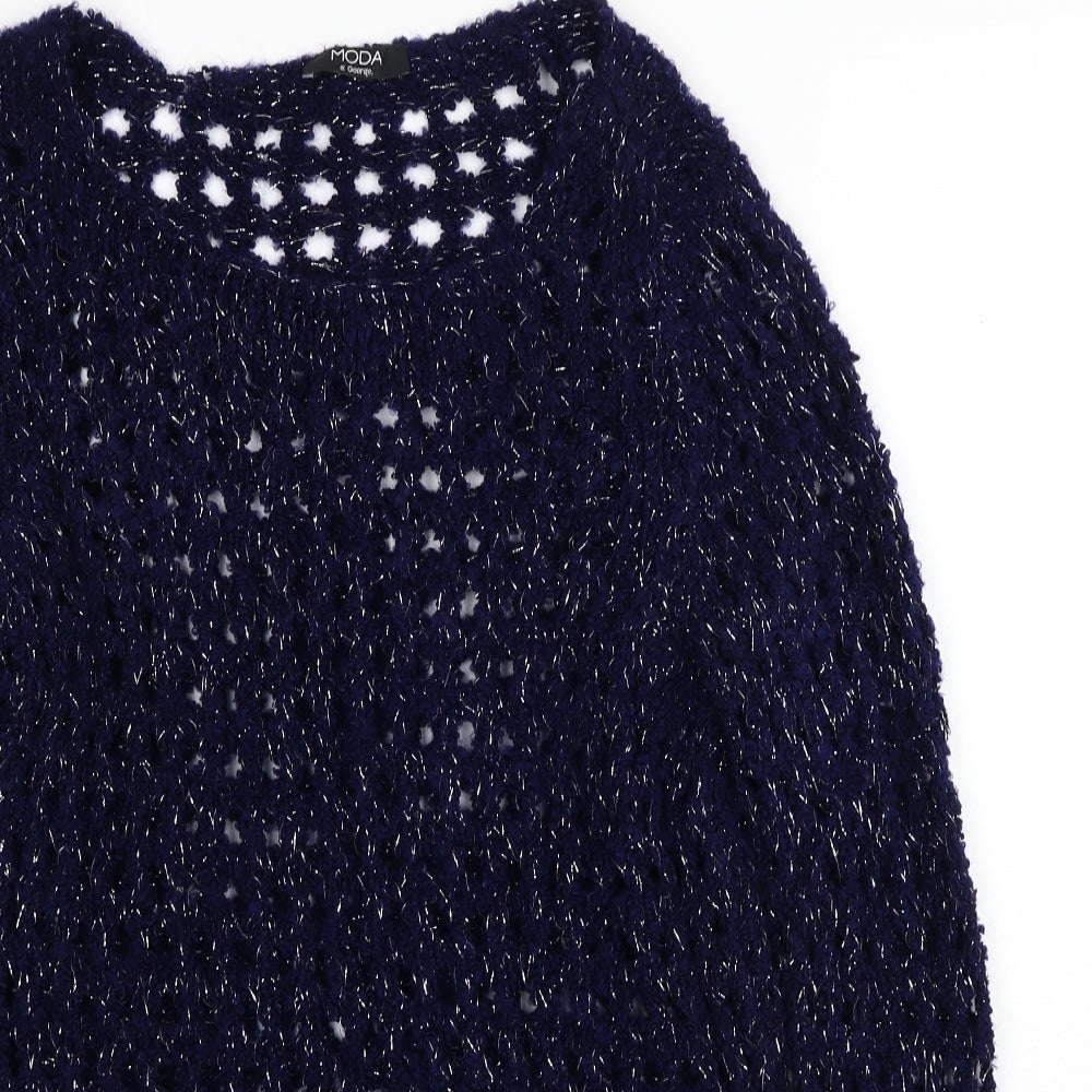 George Womens Blue Boat Neck Acrylic Pullover Jumper Size 10