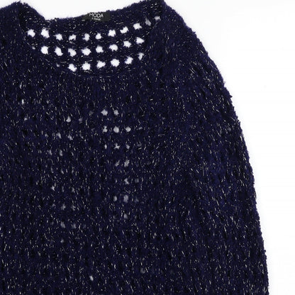 George Womens Blue Boat Neck Acrylic Pullover Jumper Size 10