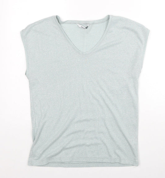 Only Womens Blue Polyester Basic Blouse Size M V-Neck