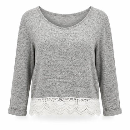 Amber Womens Grey Boat Neck Cotton Pullover Jumper Size S - Lace Trim