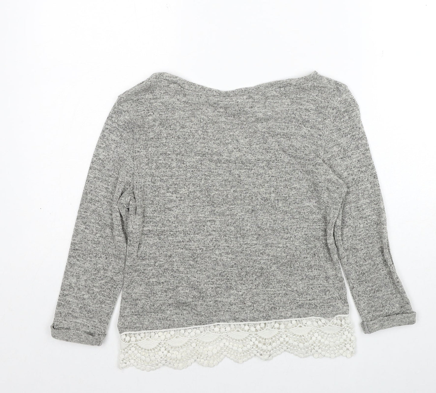 Amber Womens Grey Boat Neck Cotton Pullover Jumper Size S - Lace Trim
