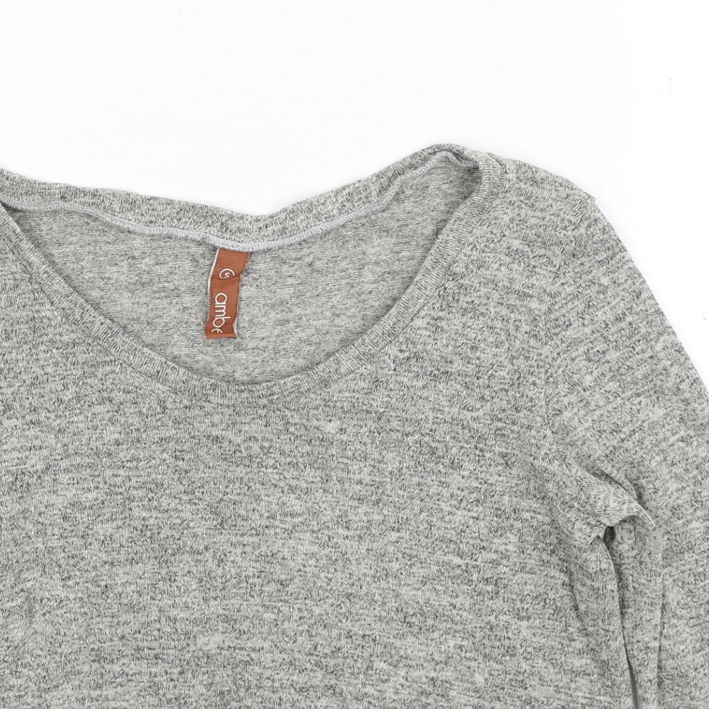 Amber Womens Grey Boat Neck Cotton Pullover Jumper Size S - Lace Trim