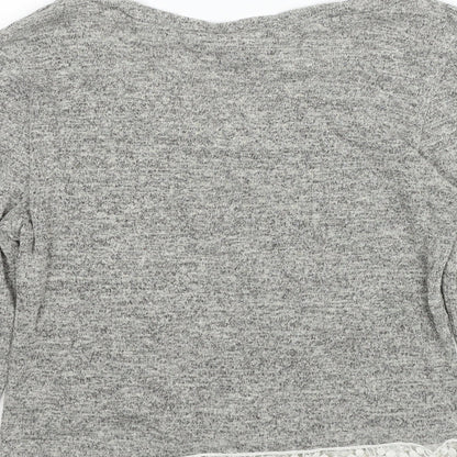 Amber Womens Grey Boat Neck Cotton Pullover Jumper Size S - Lace Trim