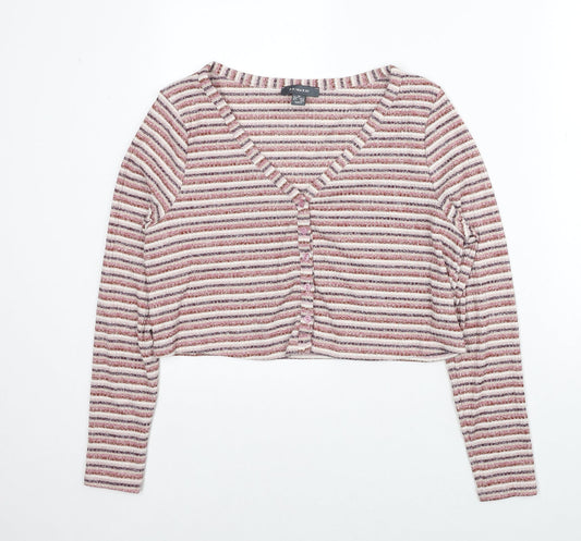 Primark Womens Red V-Neck Striped Polyester Cardigan Jumper Size 12