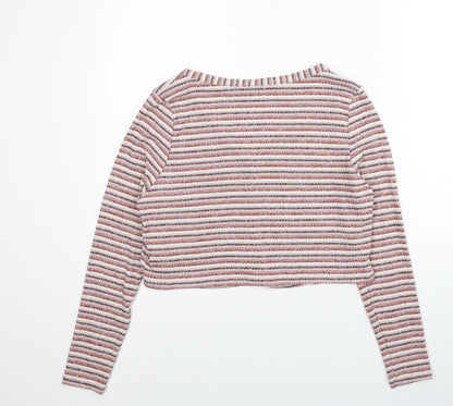 Primark Womens Red V-Neck Striped Polyester Cardigan Jumper Size 12