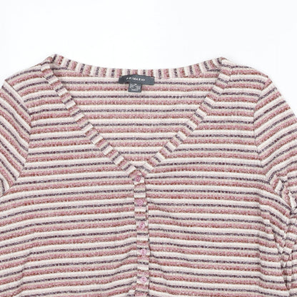 Primark Womens Red V-Neck Striped Polyester Cardigan Jumper Size 12