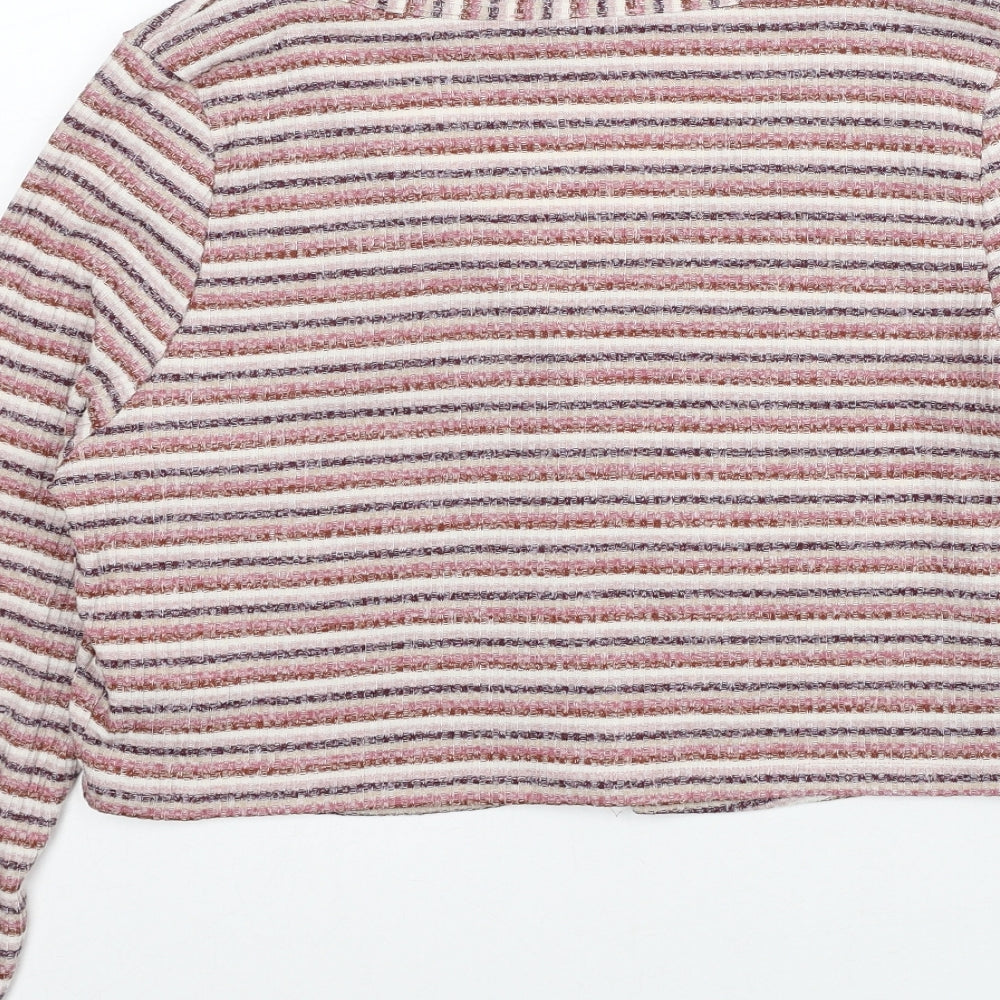 Primark Womens Red V-Neck Striped Polyester Cardigan Jumper Size 12